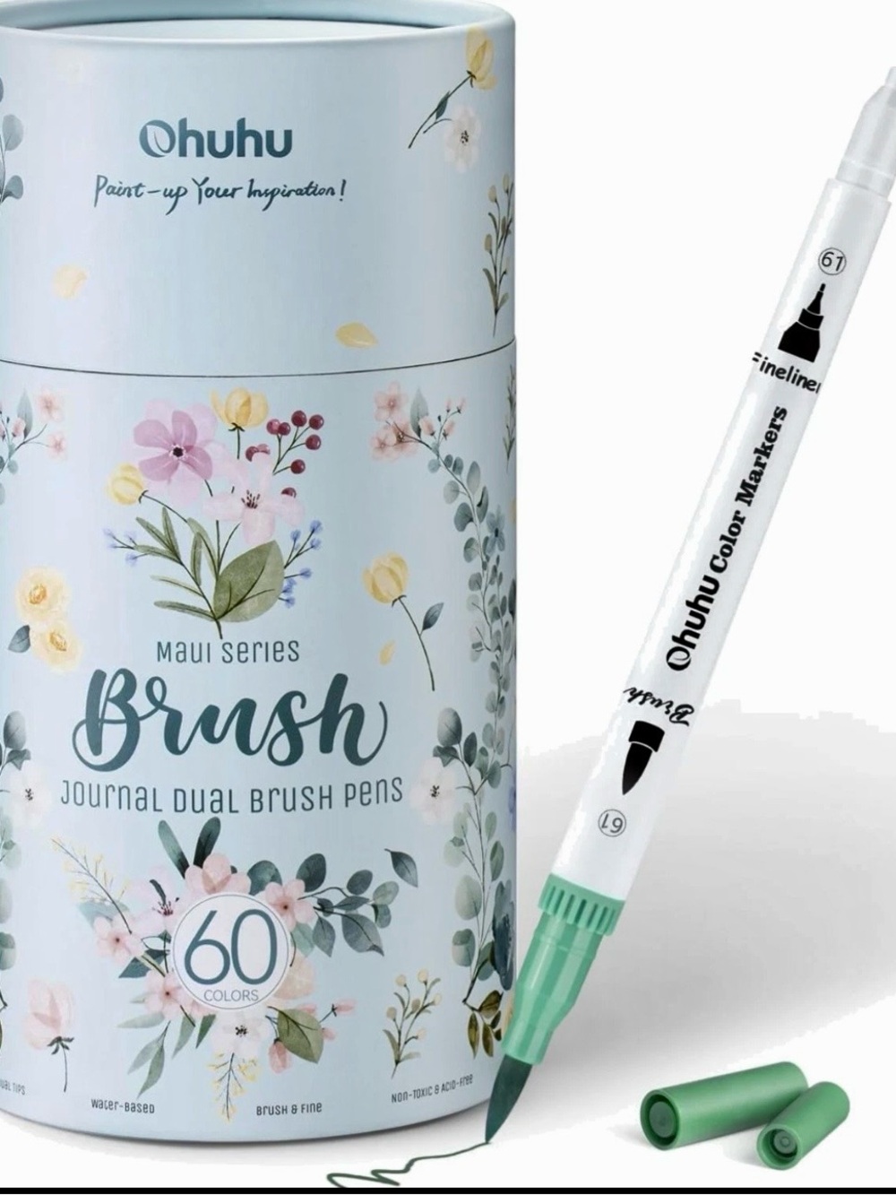 Ohuhu Maui Series Brush Pen - Mint Green Dual Brush Marker
